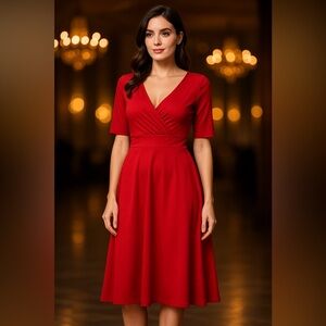 ALISA PAN Red Wrap Midi Dress Size 8 Elegant Fit ❤️